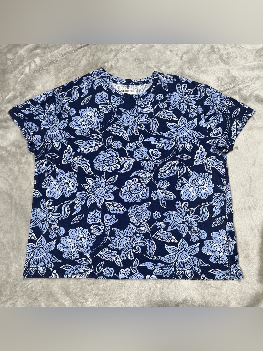 We The Free Nina Tee Womens S Blue Boxy Shirt Printed Floral Free People Cotton